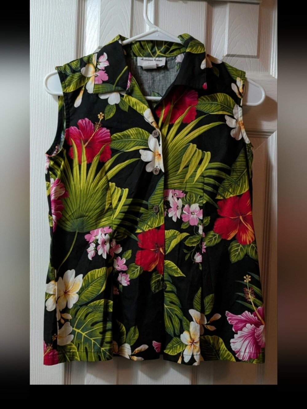 Vintage Hawaiian Reserve Tropical Floral Sleeveless Button Front 100% Cotton - Picture 3 of 6